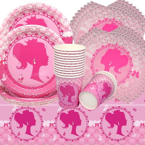 Doyomtoy Stoviglie per Feste, 53 Pezzi Prinzessin Compleanno Decorazioni Piatti di Compleanno Prinzessin,Tazze,Tovaglioli per Bambini Compleanno Favors