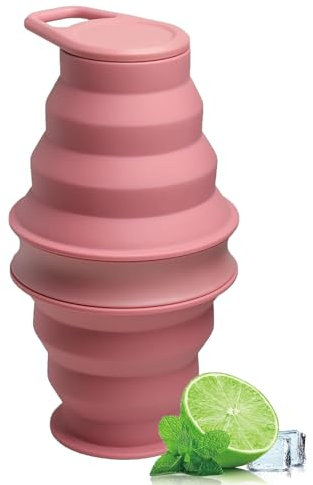 Senshuomy Water Bottle, Collapsible Water Bottle Silicone Travel Essential Foldable Gym Bottle Leakproof Hiking Accessories for Travel Hiking Camping Running(Pink)
