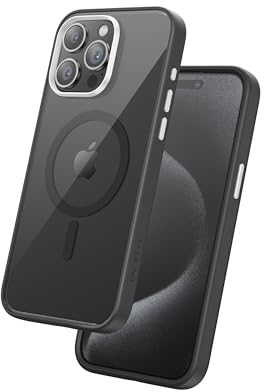 FLOLAB Surtect Tri-Fusion magnetische Schutzhülle für iPhone 15 Pro Max, schlankes Design, Magsafe-kompatibel, schwarzer Rahmen, schwarze Rückplatte, arktisches Weiß