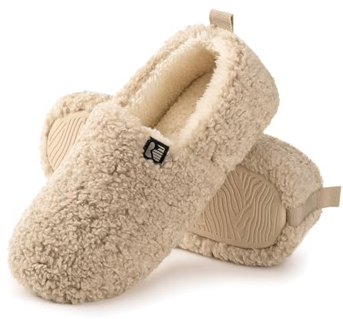 RockDove Damen Pantoffeln Puff-Ease Kunstfell Geschlossene Rücken Hausschuhe, 40 EU, Beige