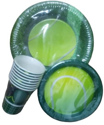 Lote de Vajillas Juveniles Tenis-Padel (40 Vasos, 40 Platos (23 cm) y 40 Platos (18 cm) .Detalles y Decoración para Fiestas de Cumpleaños, Halloween, Bodas, Bautizos, Comuniones. AB
