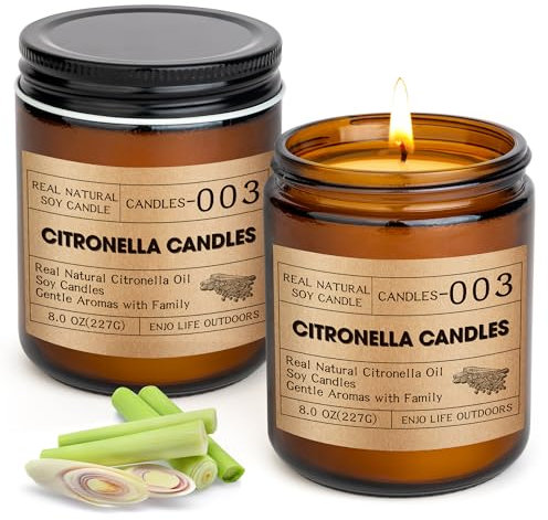 Citronella Kerzen Outdoor Groß,240Std Draußen Camping Citronella Kerzen im Glas Zitronenkerze mit Deckel Garten Lemongrass Natürliches Sojawachs für Balkon,Picknick,Camping,Terrasse Tischdeko