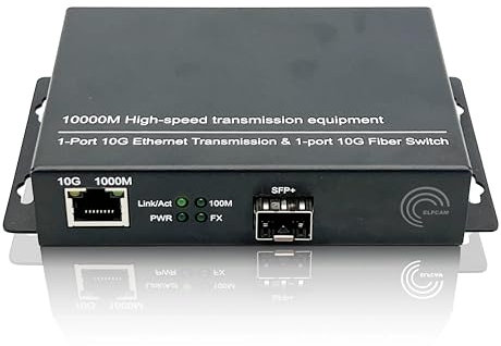 Elfcam® - 10Gb Commutateur Switch Compatible avec Freebox Ultra et Orange Livebox 6, 10G Convertisseur Fiber Ethernet avec 1 Port 10G SFP+ et 1 Port 10Gb Ethernet RJ45, Rallonge Votre Réseau 10Go