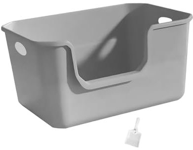 Open Top Pet Litter Box,Cat Toilet,Cat Bedpan,Kitten Toilet,High Sided Pet Litter Tray,Kitty Litter Pan for Small, Large Cats, gray
