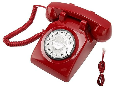 Wählscheibentelefon, Antikes Vintage-Festnetztelefon, mit Mechanischem Klingelton, Anrufbeantworter und Anrufer-ID, für Heimdekoration, Büro, Schreibtisch (Rot)
