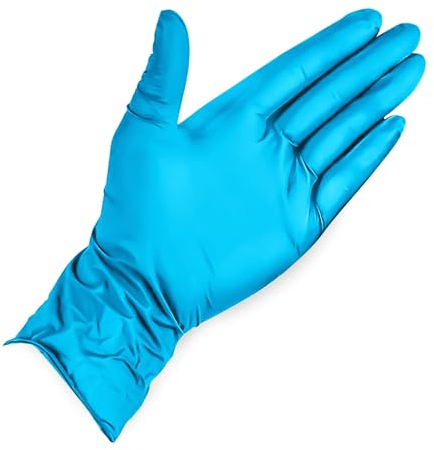 QLV Nitrile Gloves - Disposable Gloves Blue Gloves - Free From Latex Gloves, Powder Free Gloves, Non Sterile Gloves. Single Use Gloves - Box Of 100. (Large)