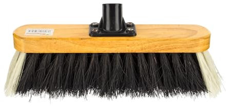 HOMESHOPA 12 Wooden Broom Head Stiff Coco/PVC Bristle Brush, Replacement Wooden Broom Head, Indoor Outdoor Stiff Bristle Floor Sweeping Brush with Plastic Fixing Bracket Connector