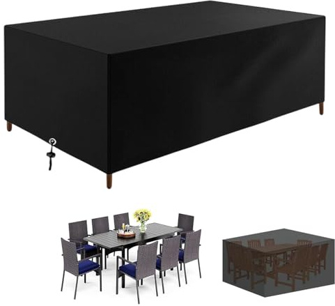 XUEDNGM Housse de Meuble de Jardin 256 x 104 x 76 cm, 420D Oxford Tissu, Résistant Poussière, Indéchirable Housse de Protection Salon de Jardin Carré, Noir