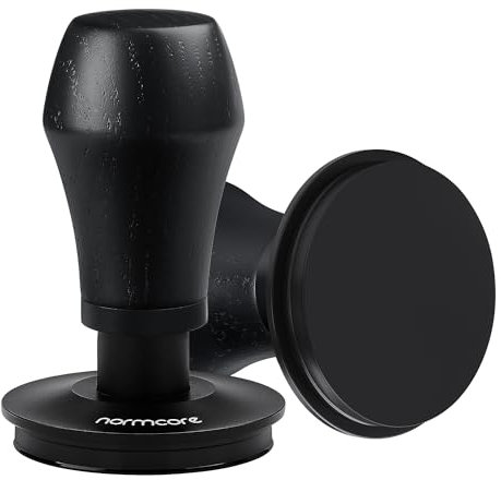Normcore 58,5 mm Kaffeestampfer V4 – federbelasteter Tamper mit Titan-PVD-Beschichtung, flacher Boden, 6,8 kg/11,3 kg/13,6 kg Ersatzfedern, Espresso-Tamper mit echtem schwarzen Eichenholzgriff