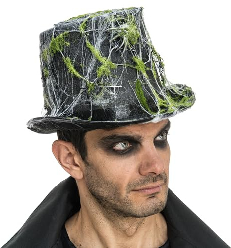 Chaks - Zylinder Hut für Herren in Schwarz, Spinnweben Design | Kostüm Accessoire für Halloween und Karneval, Schwarzer Zylinder im Gothic Look