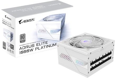 GIGABYTE AORUS Elite P1000W Ice Fuente de Alimentación - PCIe 5.0, 80 Plus Platinum, Diseño Completamente Modular, Ventilador de 120 mm, Compatible con ATX 3.0, Enchufe UE