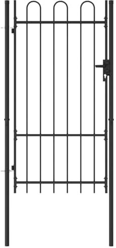 Brokky Fence Gate Single Door with Arched T O P Steel 1x1.75 m Black-Garden Gates High galvanised wrought iron metal swing gate