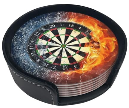 Getränkeuntersetzer mit Halter, Untersetzer, 6er-Set, Getränkeuntersetzer für Tischschutz, Heimdekoration, 10 cm, Dartscheibe bedruckt