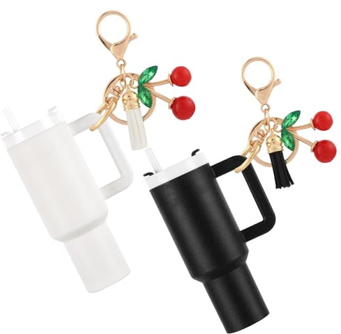 Baerkian 2pcs Mini Tumbler Keychains Compatible with Stanley Cup - Keychains Charms for Women Girls Handbag Backpack, White+black, One Size