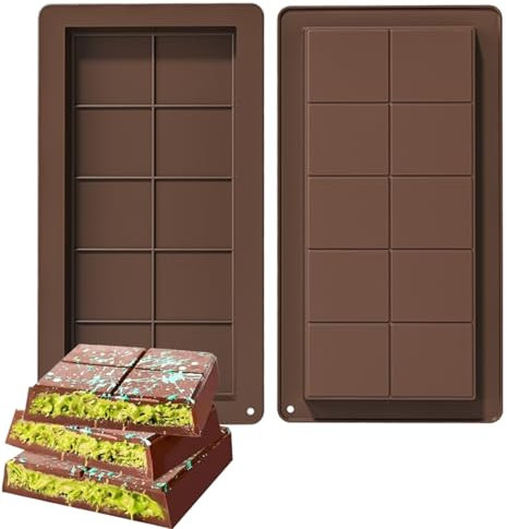 PACIOCEAN Silicone Chocolate Bar Moulds 2 Pcs, Thick Deep Design for DIY Baking, Candy & Ice Cubes - Food Grade Non-Stick Mold with Tea Spoon, Reusable & Heat Resistant (Dark Brown)