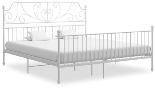 Myheimly Bettgestell Metallbett Schlafzimmer Bett Doppelbett Schlafzimmermöbel Bettrahmen Lattenrost Pulverbeschichtetes Metall Bettgestell Weiß,180 x 200 cm