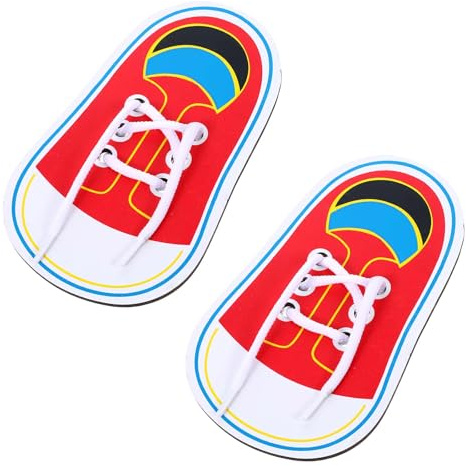 ElevateTech 2Pcs Wooden Lacing Shoe, Shoe Lace Practice Board Threading Lacing Shoes Training Board Tying Practice Kids Toddlers Early Learning Educational Fine Motor Skills Toy (Red White)