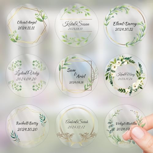 Personalisierte, runde Aufkleber für Hochzeit, personalisierte Hochzeitsetiketten, Dankesaufkleber für Brautparty, Partygeschenke (transparent, 4 cm)