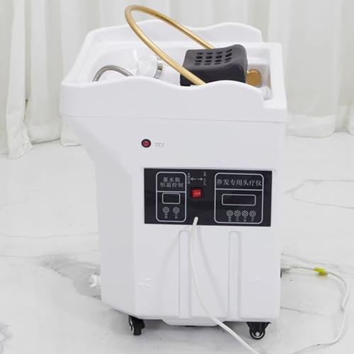 Salon Shampoo Bowl Japanese Head Spa Equipment with 60 Litre Water Storage Tank, Massage Shampoo Bed with 4 Universal Wheels, Shower Head & Hot/Cold Switch, Enhance The Head Wash Experience,White