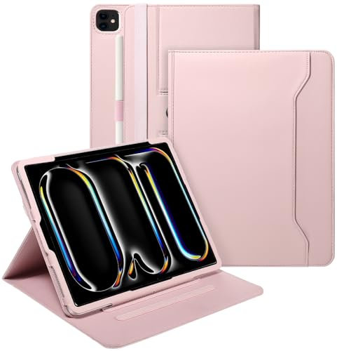 E NET-CASE Custodia per iPad Air 13 (M3/M2) 2025/2024 & iPad Pro 13 M4 2024 con cinturino da polso/portapenne, custodia per iPad Pro 12.9 2022/2021/2020/2018 (6th/5th/4th/3rd Gen), oro rosa