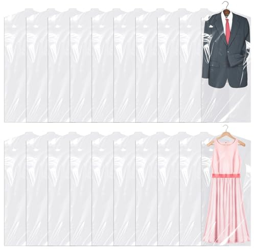 TranRantic 20 Pezzi Trasparenti Copertura Vestiti, Portaabiti Antitarme, Coperchio Antipolvere in Plastica, Lavabile Custodie Copri Abitiper Appendere Vestiti, Abiti, Cappotti(60 * 150CM)