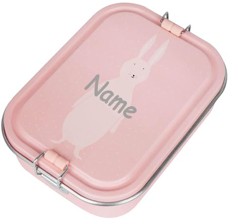 Elefantasie Edelstahl Brotdose für Kinder mit Namen graviert von Trixie Lunchbox ultraleicht mit Tiermotiv für Kinder ab 3 Jahren (Hase, Large)