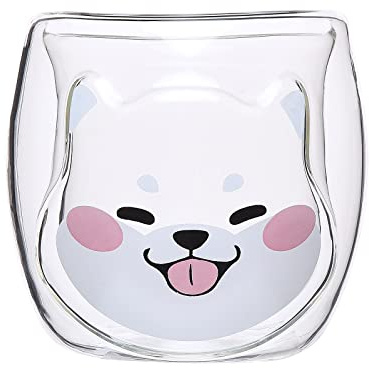 Cocoarm Chat Tête Double Paroi Tasse en Verre, 300ml Tasse en Verre Borosilicate Verre à Boisson avec Design D' Flottante pour Boissons Chaudes Froides Café Thé Lait