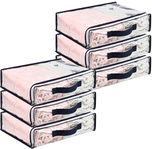TMBMLPP Clear PVC Clothes Storage Bags, 6pcs Clothes Storage Bags with Zips, Clothes Storage Bag Organizer with Reinforced Handle, Underbed Storage bags, for Sweater Clothes Bed Sheet Bedding