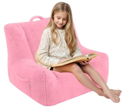 MeMoreCool Sitzsack Kinder, Baby Sessel mit Füllung Jungen und Mädchen, gemütliches Sofa mit Tasche für Spielzimmer, Sitzsäcke fürs Kuschelecke Kinderzimmer, Rosa