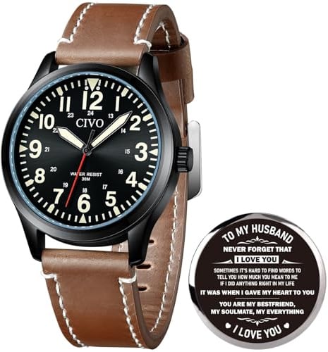 CIVO Uhren Herren Klassisch Leder: Großes Zifferblatt mit Leuchtzeiger - Wasserdicht mit Lederarmband für Senioren und Traditionelle Anlässe