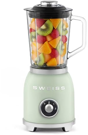SWEISS MXV7 frullatore elettrico vintage, 2 velocità e funzione pulse, 6 lame in acciaio inox, capacità 1,5 l, recipiente in vetro, piedini antiscivolo, interruttore di sicurezza, 1000 W, verde
