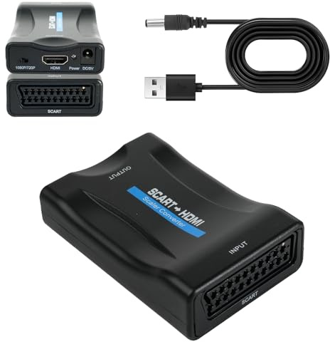 Cateye SCART to HDMI Converter, Video Audio Output Converter 720P 1080P HD, SCART to HDMI Adapter Support PAL NTSC for HDTV STB VHS VCR WII Xbox PS1 PS2 PS3 Blu-ray DVD Player Set Top box