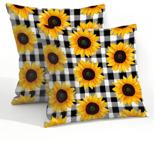 Mexpekil Sunflower Plaid Kissenbezüge, 55 x 55 cm, für Außenbereich, wasserdicht, für Terrasse, Garten, 2 Stück