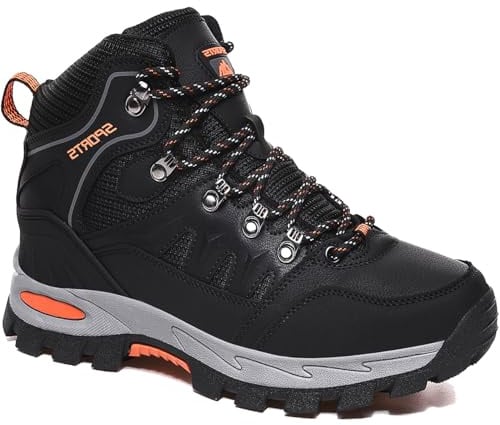HODTOB Hiking Boots Mens Womens Lace-up Non-Slip Outdoor Men Women Mountain Trekking Shoes for All Season Walking Travelling Backpacking Camping Shoes Sneaker Black 8.5UK