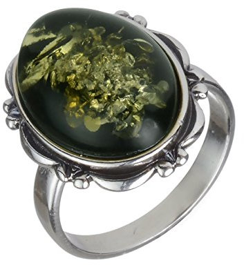 HolidayGiftShops Bague en Argent Sterling et Ambre Ovale Vert Baltique: 6,5