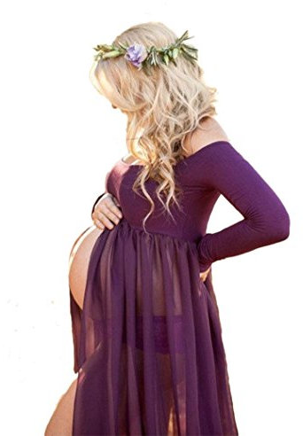 Hopeverl Vestido de gasa de maternidad vestido de gasa delantera Maxi vestido de fotografía para la sesión de fotos (púrpura)