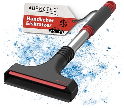 AUPROTEC Eiskratzer mit Eiskratzer aus Polycarbonat, Eiskratzer + Gummiabzieher und rutschfester Griff, Winterwerkzeug A 12 – Farbe schwarz-rot