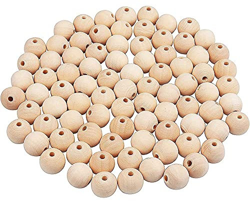 Amasawa 120 Stück Runde Holzperlen, Natürliche Runde Holzperlen, Bemalen Runde Holzperlen, Handwerk Runde Holzperlen, für DIY Schmuck Herstellung Heimwerker Handwerk Makramee Kinder Bastelset(14 mm)