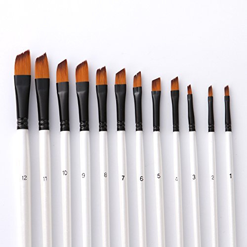 YXQSED 12 Pinceaux Peinture Acrylique,Nylon Art Pinceaux Fin Stylos à Pointe Lisse,Corps du Stylo en Bois (Pinceau de Pointe incliné