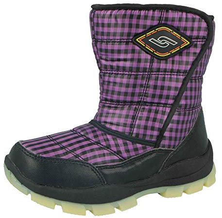 Yijiabao, stivali termici da neve invernali a quadretti, impermeabili, foderati in pelliccia sintetica, Nero (Nero viola), 17 EU