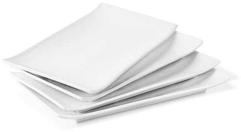 Flexzion Plat de service en porcelaine, plat rectangulaire en céramique kit de 4 présentoir de 10 pour salle à manger pour la cuisine de Fête Gâteau Dîner Dessert Grill viande Poisson sushi Blanc