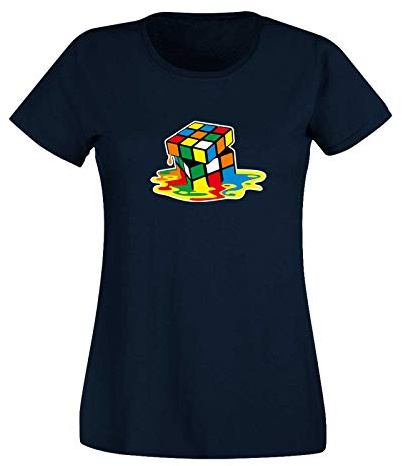 T-Shirt Sheldon Würfel Big Bang Theory 80er Cube Nerd 15 Farben Damen XS-3XL Rätsel Puzzle Logik Geduldspiel Retro-Shirt Vintage Style, Größe:L, Farbe:Navy