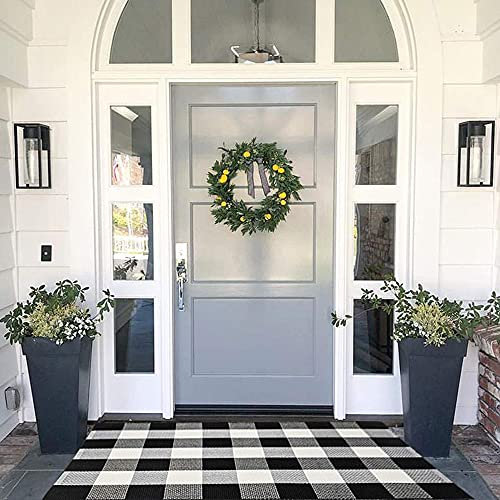 Mubin Tapis en Coton à Carreaux Noir et Blanc tissé à la Main pour intérieur ou extérieur - Tapis Lavable pour Porche d'entrée/Cuisine/Ferme/entrée, 70 x 109 cm