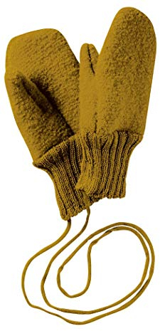 Disana WALK-HANDSCHUHE Baby & Kinder - 100% Bio-Merino, Wollwalk – wetterfest & super warm - unisex in 3 Größen - nachhaltig & fair – mit Strickkordel verbunden - made in Germany | Gold Gr. 1