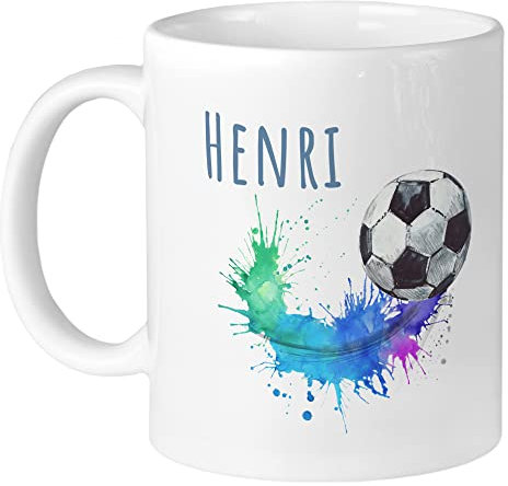 GRAZDesign Fußballtasse mit Namen Kinder Fussball, personalisierte Tasse Kindertasse, Namenstasse Geschenk Weihnachten Geburtstag, Kakao Becher, Keramik 330ml