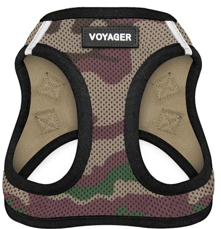 Voyager Step-In Air Hundegeschirr, Allwetter-Netzgewebe, reflektierend, kein Ziehen, kleine, mittelgroße Hunde, Katzen, sicher mit Klettverschluss, Schnalle, Doppel-D-Ringe Armee/Schwarzer Rand XXS