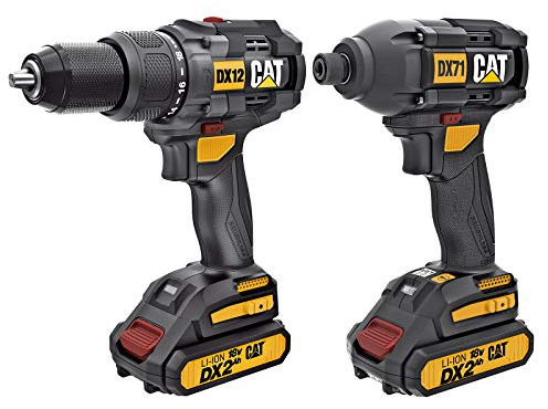 CAT Caterpillar DX12K - Akkuschlagschrauber & Drehschlagschrauber Set / 18V / 65 Nm / 22 Drehmomentstufen/Bürstenloser Motor / 3200-min/max. Drehmoment 215 Nm/Inkl. Zubehör