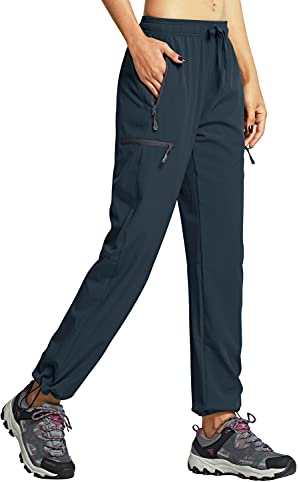 Libin Damen Wanderhose Wasserdicht Outdoorhose Leichte Schnell Trocknende Atmungsaktiv Trekkinghose Funktionshose Track Pants mit Reißverschlusstasche,Kriegsmarine, XL