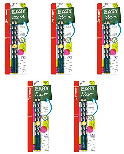 STABILO - Ergonomischer Dreikant- Bleistift für Linkshänder - EASYgraph in petrol - 5x 2er Pack- Härtegrad B