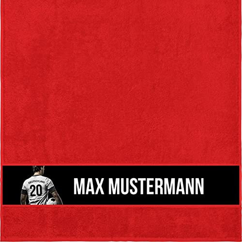 Duschtuch mit Namen - personalisiert - Motiv Fußballtrikot Deutschland - viele Farben & Motive - Dusch-Handtuch - rot - Größe 70x140 cm - persönliches Geschenk mit Wunsch-Motiv und Wunsch-Name